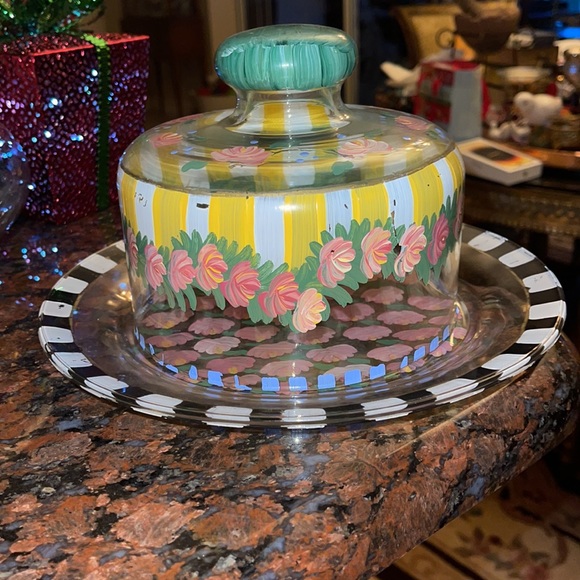 Covered CAKE DISH HAND PAINTED really fun whimsical use for pastries tea party - Picture 8 of 17